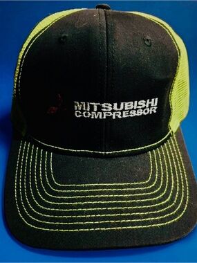 Mitsubishi Compressor Black & Neon Green Mesh Cap Vintage Oilfield Apparel